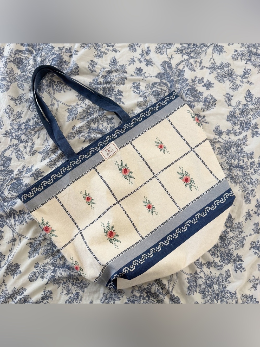 Sezane Baziszt Floral Canvas Boho Market Tote